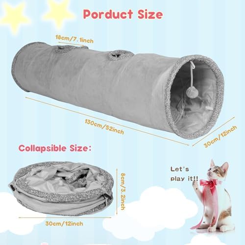 Cat Tunnels for Indoor Cats 51 Inch Collapsible Play Tube Peek Holes Toys - Image 2