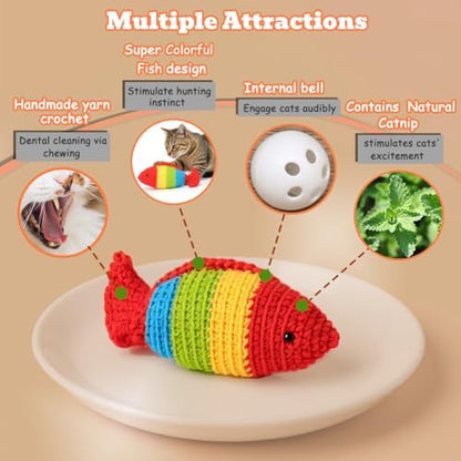 Catnip Fish Toy - Hand-Crocheted with Real Catnip & Bell, Interactive Kicker Toy for Cats Kitten, Soft & Safe for Biting - Image 2