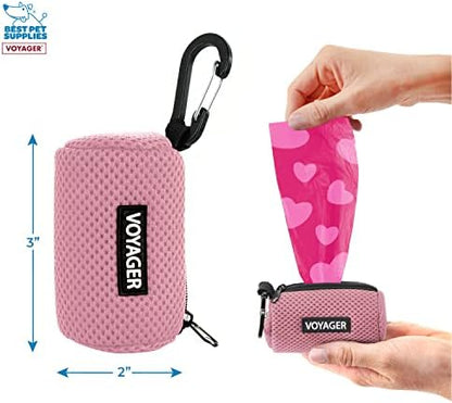 Best Pet Supplies Dog Poop Bag Holder Leash Attachment with Reusable Dispenser for Travel, Walking, Park, and Outdoor Use, Durable with Clip-On - Pink, Mesh Dispenser w/15 Bags - Image 4
