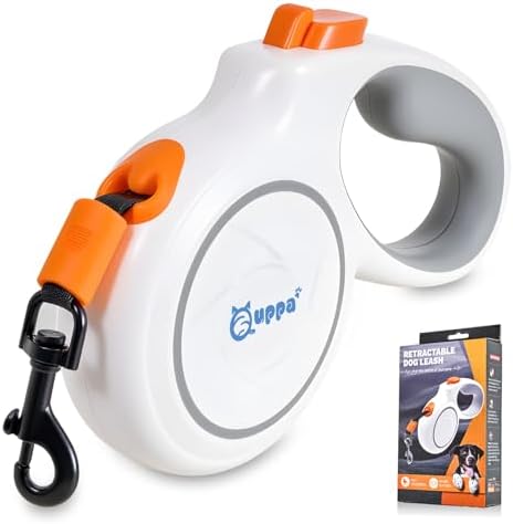 360° Tangle Free Retractable Dog Leash 9.8-16 ft Durable Dog Automatic,Telescopic Traction Device with One-Hand Brake, cat Outdoor Traction Rope, Dog Walking Rope (Small, White) by Quppa