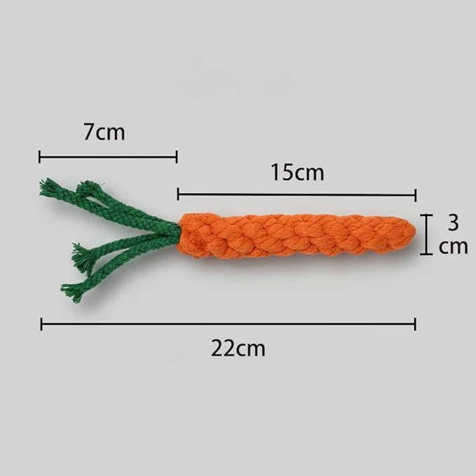 Cotton Rope Dog/Cat Toy, Handmade Braided Carrot Shape Chew Toy, Orange with Green Leaves, 8.66 Inch Length, Durable Pet Dental Toy, (1 Piece Set)