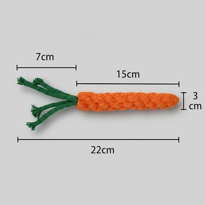 Cotton Rope Dog/Cat Toy, Handmade Braided Carrot Shape Chew Toy, Orange with Green Leaves, 8.66 Inch Length, Durable Pet Dental Toy, (1 Piece Set)
