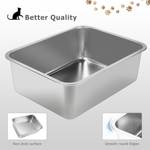 Stainless Steel Cat Litter Box - Metal High Sided Cat Pan, Large Stainless Steel Box, Indoor Litter Tray, Non Stick, No Smell, Easy-Clean Design for Hygienic Pet Care – Large Size for All Cats - Image 5