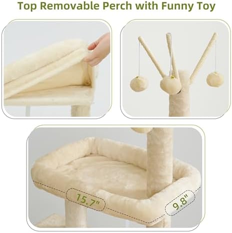 Gitelsnour Cat Tree Tower for Indoor Cats, Top Platform with Toy, GCT006SM - Image 3