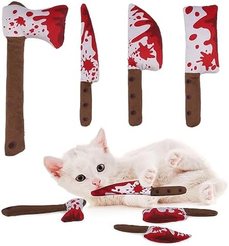 EXPAWLORER Cat Toys- 4 Psc Interactive Horror Knife Cat NipToy for Indoor Cats, Bite Resistant Chew Toys Teeth Cleaning,Gift Indoor Exercise for All Cat Breeds by EXPAWLORER