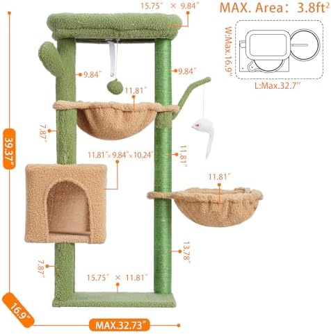 Heybly Cat Tree, 40" Tower with All-Sisal Wrapped Scratching Post HCT006SGY - Image 5