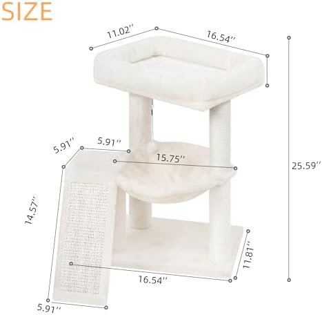 YOUPET Cat Tree with Cat Scratching Post for Indoor Cats, Cat Tower with Scratching Board and Playful Toy Balls, Cat Tree Tower with Cozy Hammock,Beige - Image 2