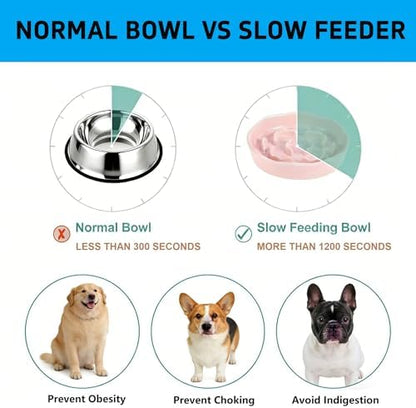 Pet Feeding Bowls, Ceramic Slow Feeder Dog Bowl - Heavy Weighted Blue Bloom Food Dish for Small to Medium Dogs - Non-Slip, Microwave & Dishwasher Safe Pottery Maze to Fast Eating (Pink) - Image 3