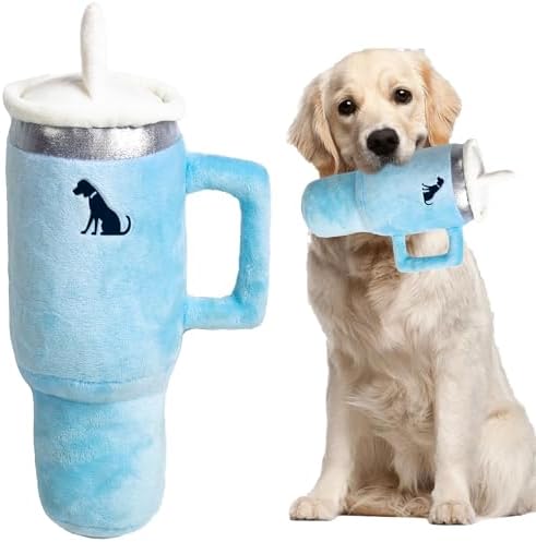 Funny Tumbler with Handle Cup Dog Toys,Cute Squeaky Dog Toys Cup,Pink Puppy Toys,Interactive Fluff and Tuff Dog Toy Cup,Cigarette Dog Toy(Blue) by Unknown