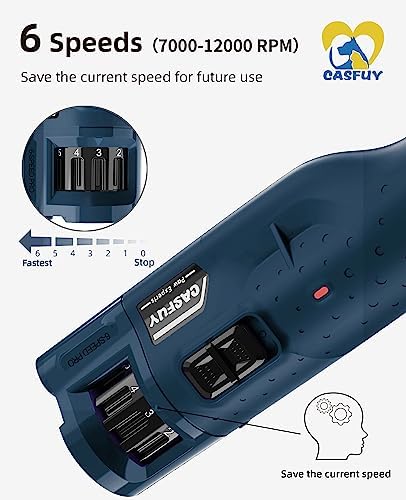 Casfuy Dog Nail Grinder Quiet - (45db) 6-Speed Pet Nail Grinder with 2 LED Lights for Large Medium Small Puppy Dogs/Cats, Professional 3 Ports Rechargeable Electric Dog Nail Trimmer with Dust Cap - Image 2