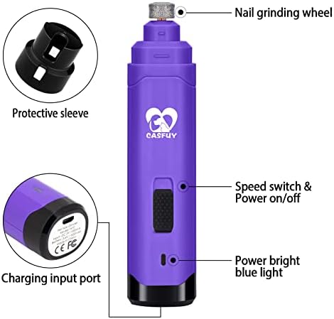 Casfuy Dog Nail Grinder Upgraded - Professional 2-Speed Whisper-Quiet Electric Pet Nail Trimmer Painless Paws Grooming & Smoothing for Small Medium Large Dogs & Cats (Purple) - Image 5