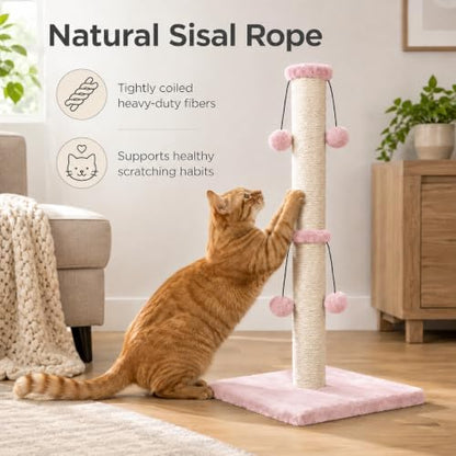 Dimaka Cat Scratching Post, Cat Scratcher for Large Cats with Teasing Toy Ball (Pink, 34 inches for Large Cats) - Image 5