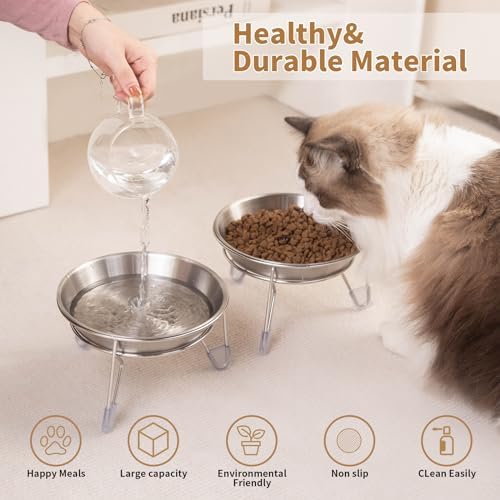 Elevated Cat Bowls,6.7" Extra Wide Raised Stainless Steel Cat Food Bowls with Anti-Slip Metal Stand Whisker Friendly Water Dishes for Indoor Cats and Small Dogs-2pack - Image 3