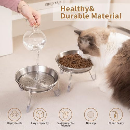 Elevated Cat Bowls,6.7" Extra Wide Raised Stainless Steel Cat Food Bowls with Anti-Slip Metal Stand Whisker Friendly Water Dishes for Indoor Cats and Small Dogs-2pack - Image 3