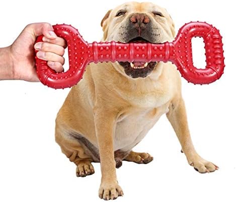 Feeko Dog Toys for Aggressive Chewers Large Breed, 15 inch Interactive Long Lasting Dogs Toy with Convex Design Natural Rubber Tug-of-war Toy for Medium Large Tooth Clean(Red) by Feeko