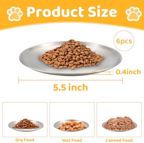 6-Pack Stainless Steel Cat Bowls, 5.5" Whisker Friendly Shallow Plates with Non-Slip Silicone Pads, Food Grade Metal Dishes for Fatigue Relief, Dishwasher Safe for Cats, Kittens - Image 5