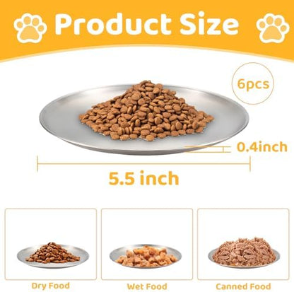 6-Pack Stainless Steel Cat Bowls, 5.5" Whisker Friendly Shallow Plates with Non-Slip Silicone Pads, Food Grade Metal Dishes for Fatigue Relief, Dishwasher Safe for Cats, Kittens - Image 5