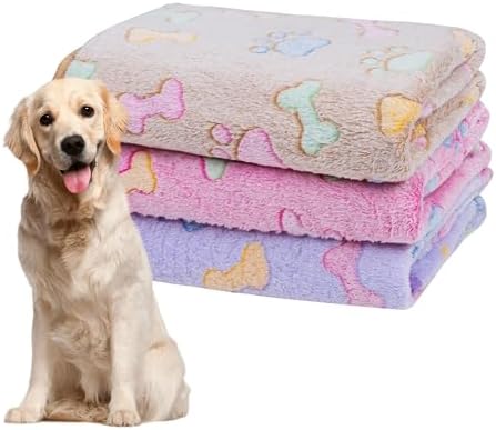 Dono 1 Pack 3 Dog Blankets, Soft Fluffy Fleece Pet Blanket Warm Sleep Mat Paw Print Design Puppy Kitten Throw Blanket Doggy Mat, Blanket for Dogs by Dono