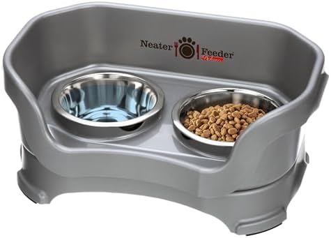 Neater Pet Brands Neater Feeder Deluxe Mess Proof Cat Bowls Elevated, Made in USA, No Spill Raised Bowls for Indoor Cats, Stainless Steel Food and Water Bowl Set, Pet Dish Feeding Station, Gunmetal by NeaterPetBrands
