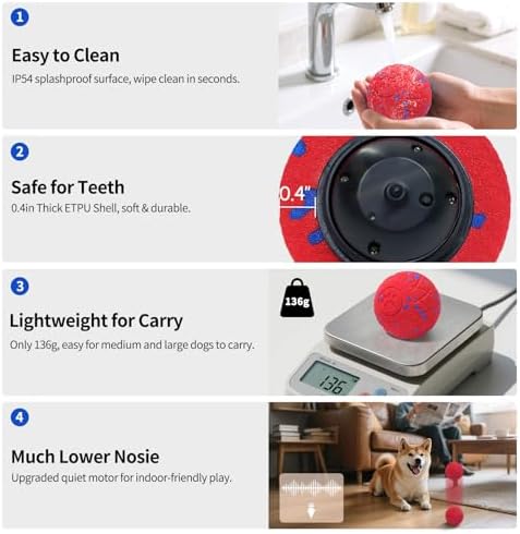 SCHITEC Interactive Dog Toy Ball, Automatic Moving & Bouncing Ball (Red) - Image 5