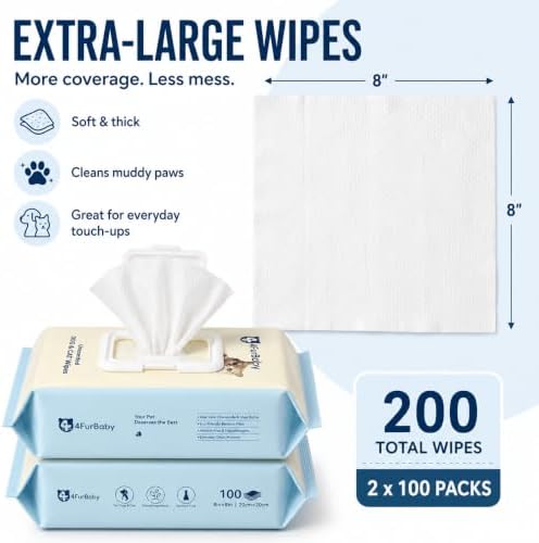 8" x 8" Pet Wipes for Dogs & Cats, 200 Count (2 x 100 Packs) - Image 5