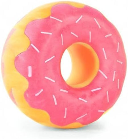 ZippyPaws ZippyTuff Dog Chew Toy - Durable Rubber Chew Ring Toy, Puppy Teething Toys, Tough & Squeaky Toys for Small, Medium, & Large Dogs, Flexible TPR Material - Strawberry Donut