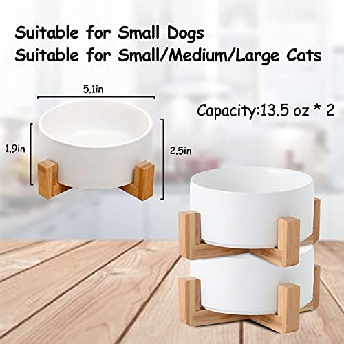 Petygooing White Ceramic Cat Dog Bowl Set with Stand,Small Dog Bowls,Pet Food and Water Dish, Anti Slip Set of 2 Cat Bowls Pet Food Bowl- Pet Dish Small Size Pet (13.5OZ/5.1 in) - Image 4