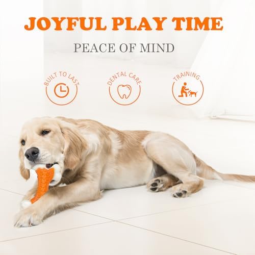 Kseroo Indestructible Dog Toys for Aggressive Chewers: Peanut Butter Flavored Hard Nylon Bone Chew Toys, Tough Dog Chew Toys for Large Dogs, Dog Toys to Keep Them Busy for Medium Large Breed, Orange - Image 6