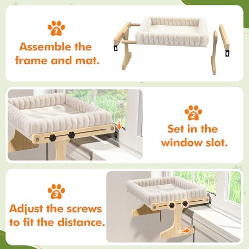 XiaZ Cat Perch for Window Cats Hammock Indoor Bed for Window Adjustable Wooden Frame Bird Watching Sunbathing Space-Saving Single Layer 18 * 16 * 9.4inch (Small Breeds Recommended) - Image 5