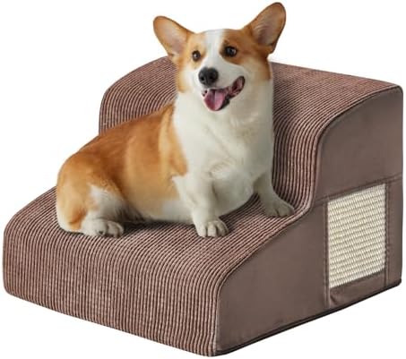 Ahpmeoa Dog Stairs for Small Dogs 11.8" H, Dog Ramp for Bed, 2-Step, Coffee by Ahpmeoa
