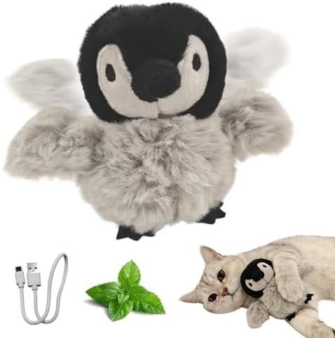 Puffluv Flapping Cat Toy,Interactive Penguin Flapping Bird,CAN NOT Fly Auto Chirping & Beating Wings 5 Modes, USB Charging with Catnip for Indoor Kittens Active Fun by Unknown