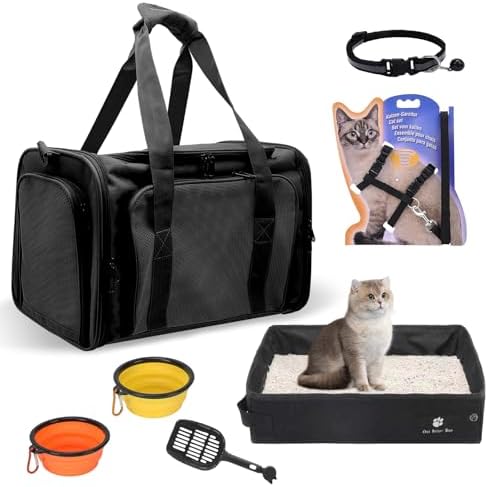 Cat Carrier with Litter Box, Cat Travel Carrier Soft Sided & Foldable Travel Litter Box for Cats, Fit for Cats or Kittens Up to 20 lbs, 17'*11.8'*11.8' inch Pet Carrier Bag, Camping & Traveling Black by JOLLJOLL