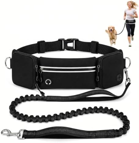 Hands Free Dog Leash 3 Zipper Pounchs with Reflective Strips Poop Bag Dispenser,Waterproof Dog Walking Belt,Dual Handles and Durable Bungee,Waist Leash for Dog Walking,Jogging and Running by Shmidgoo