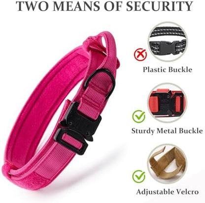 Tactical Dog Collar, Adjustable Military Training Nylon Collar, Pink XXL - Image 4