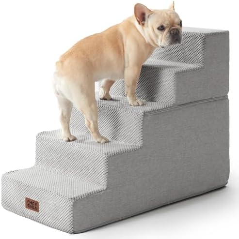 EHEYCIGA Dog Stairs for High Bed 22.5" H, 5-Step Dog Steps, Light Grey by EHEYCIGA