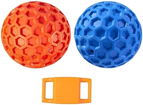 Squeaky Dog Balls, 2 Pack Indestructible Dog Toys for Aggressive Chewers Large/Medium Breed, Natural Rubber Interactive Chew Toys for Teeth Clean, Relieves Anxiety（Blue + Orange） by Putago