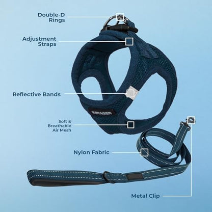 Best Pet Supplies Voyager Step-in Air All Weather Mesh Harness and Reflective Dog 5ft Leash Combo with Neoprene Handle, for Small, Medium and Large Breed Puppies - Blue, XXX-Small - Image 3