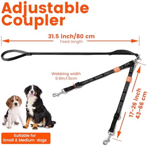HOWGO Double Dog Leash,Tangle-Free 360 Swivel(Orange, Std M-L w.Handle) - Image 6