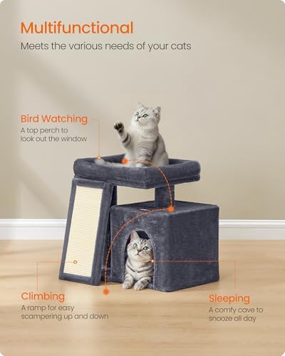 Feandrea Cat Tree, 18.3-in Small Cat Tower, Cute Kittens Condo, Dark Gray - Image 3