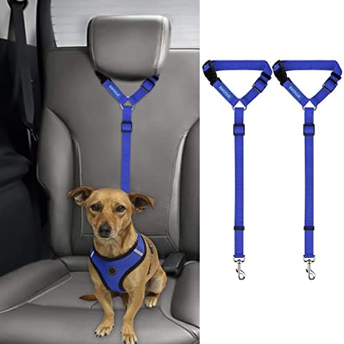 BWOGUE 2 Pack Dog Seat Belt for Car, Nylon Headrest Restraint, Dark Blue by BWOGUEPetHome