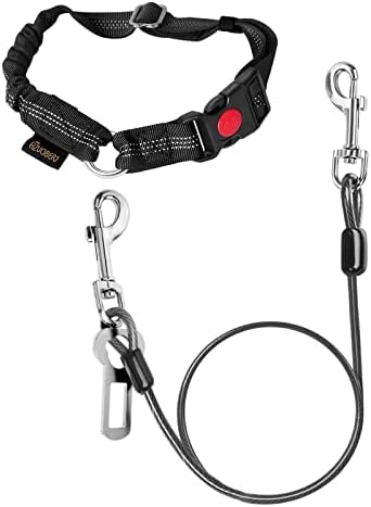 Chew Proof Dog Car Seat Belt, 2 in 1 Steel Cable Dog Car Accessories Headrest Restraint Doggie Car Seatbelt for Medium Large Dogs Chewer Heavy Duty Doggie Seatbelts for Cars Swivel Attach by CHZUOBER