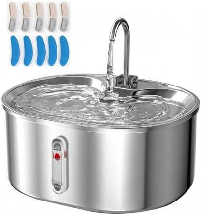 Stainless Steel Cat Water Fountain, 3.2L/108oz Automatic Pet Fountain Dog Water Dispenser,Ultra-Quiet Pump and 5 Replacement Filters,Gifts for Cats, Dogs,Multiple Pets by Unknown