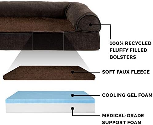 Furhaven Cooling Gel Dog Bed for Medium/Small Dogs w/ Removable Bolsters & Washable Cover, For Dogs Up to 35 lbs - Sherpa & Chenille Sofa - Coffee, Medium - Image 3