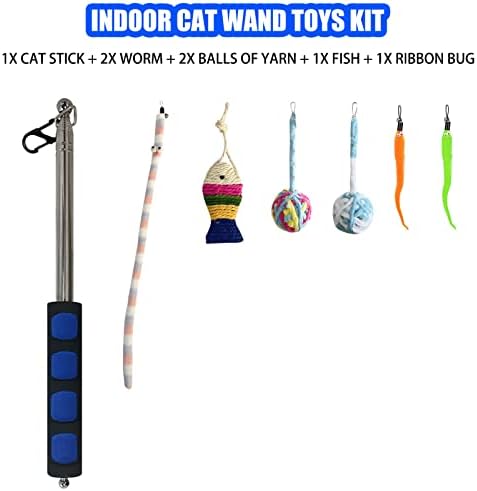 Retractable Cat Wand, 7 Pack Super Long 55.1" Wand Toy with Ball of Yarn, Feather Teasers - Interactive Indoor Cat Toys for Kittens & Cats - Image 2