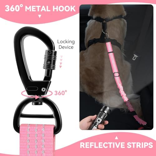 Pawaboo 1Pack Dog Car Seatbelt, 3-in-1 Dog Tether with Buckle & Hook Latch - Image 2