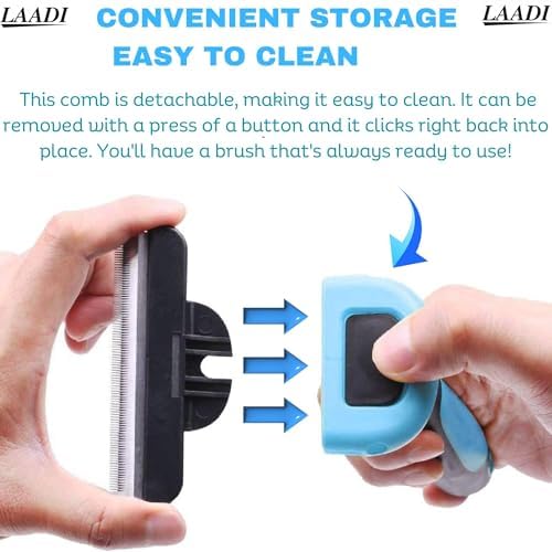 LAADI Deshedding Tool for Dogs and Cats - Reduces Shedding by Up to 95% in Less Than 10 Minutes - Professional Grooming Brush for All Hair Types - Ergonomic Design and Skin Massage Needles - Blue - Image 4
