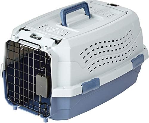 Amazon Basics 2-Door Top-Load Hard-Sided Pet Travel Carrier for Cats and Small Dogs, 19" L x 12.6" W x 10" H, Gray & Blue by AmazonBasics