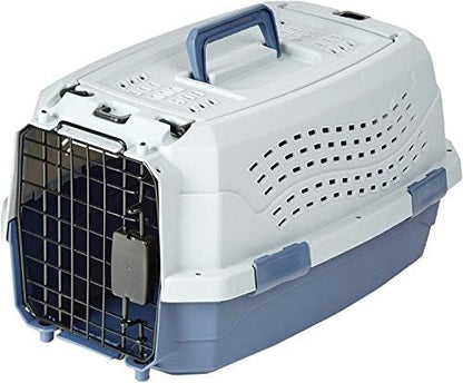 Amazon Basics 2-Door Top-Load Hard-Sided Pet Travel Carrier for Cats and Small Dogs, 19" L x 12.6" W x 10" H, Gray & Blue by AmazonBasics
