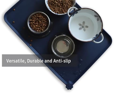 Hoki Found Large Waterproof Silicone Pet Food Mats Tray - Non Slip Pet Bowl Mats Placemat - Dog Pet Cat Feeding Mat - Dog Cat Food Mats -Pet Water Mats for Floors - French Navy - Image 4
