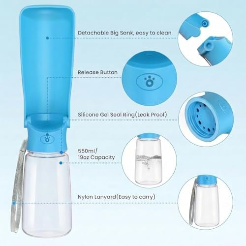 Portable Dog Water Bottle for Walking – 19oz / 12oz Foldable Pet Water Dispenser for Puppies, Medium & Large Dogs – Leak Proof Travel Water Bowl for Small Animals Dog Accessories(19OZ Indigo) - Image 2